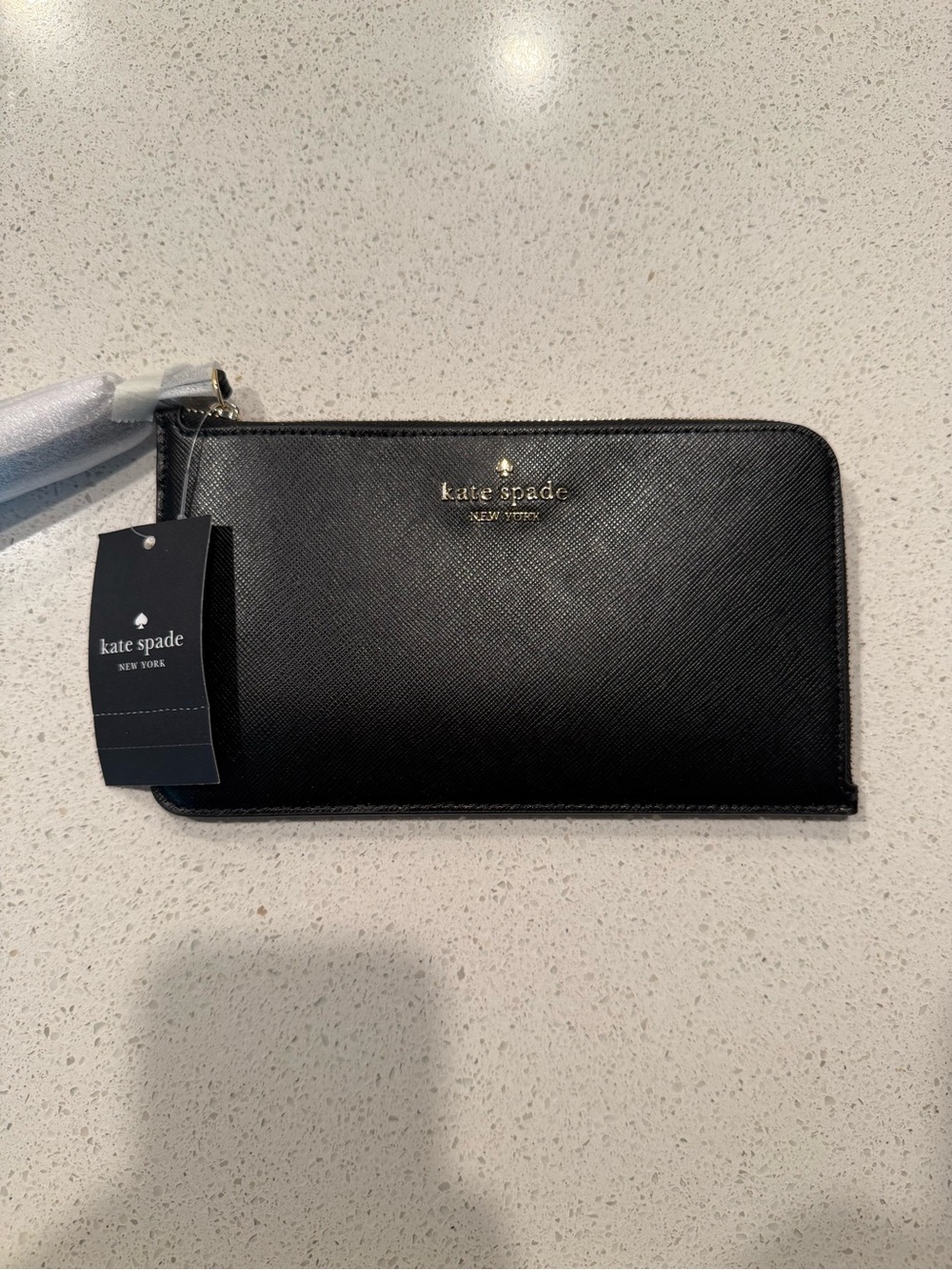 kate spade Black Saffiano Zip Wallet